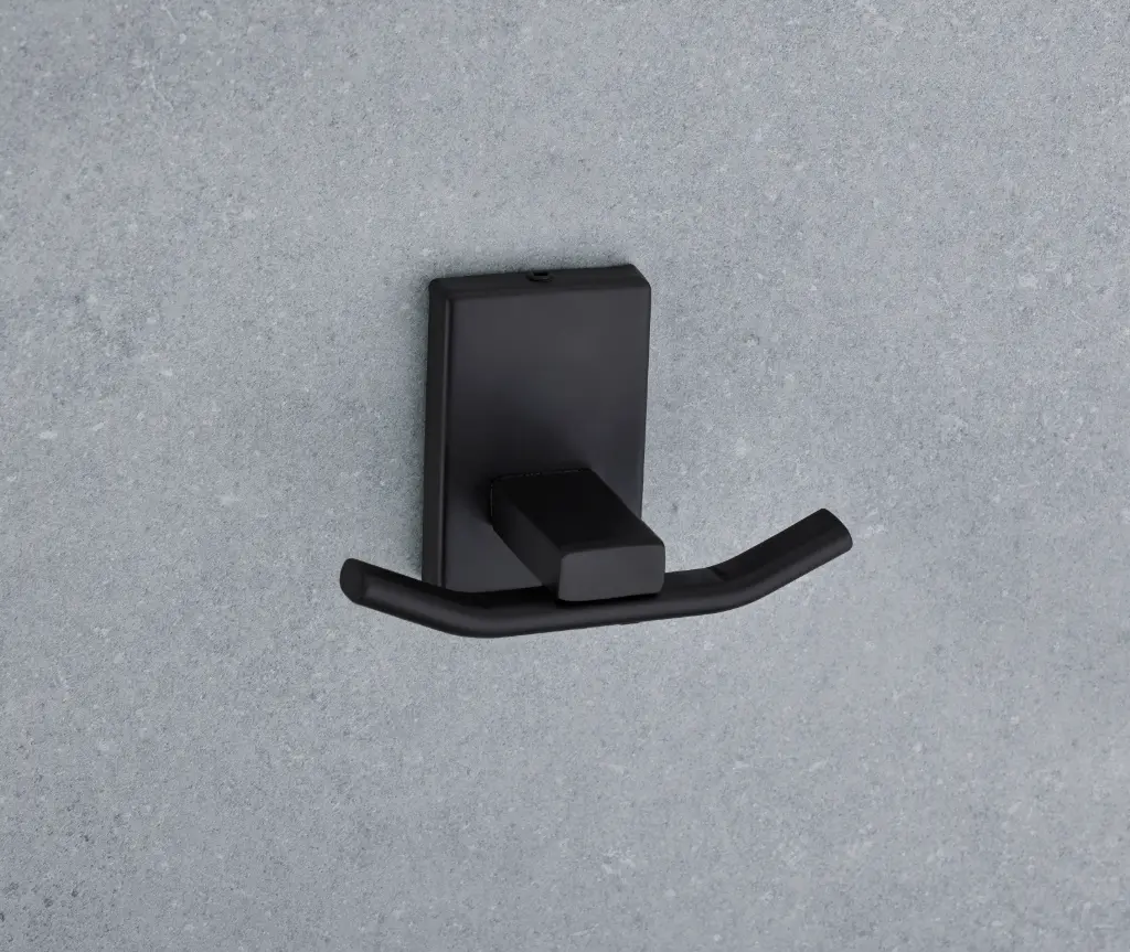  Wall-Mounted Double Robe Hook - Modern Square Design with Four Color Options