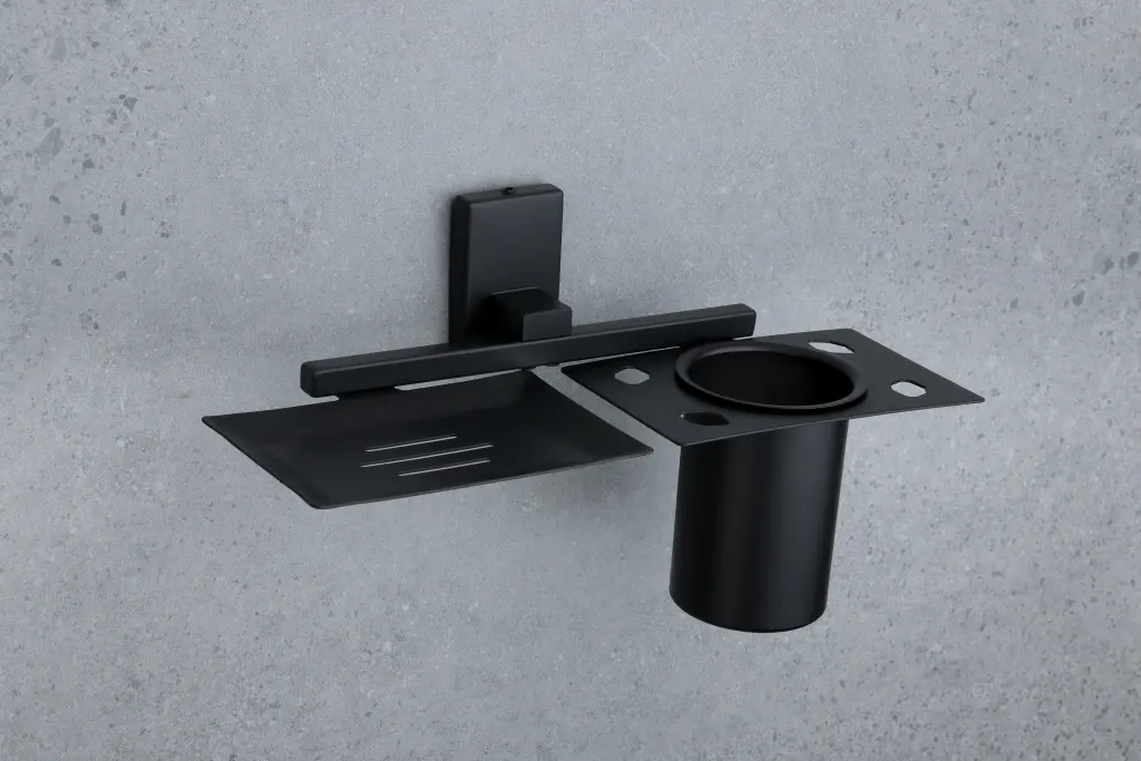 2-in-1 Wall-Mounted Soap Dish & Toothbrush Holder - Modern Square Design with Four Color Options