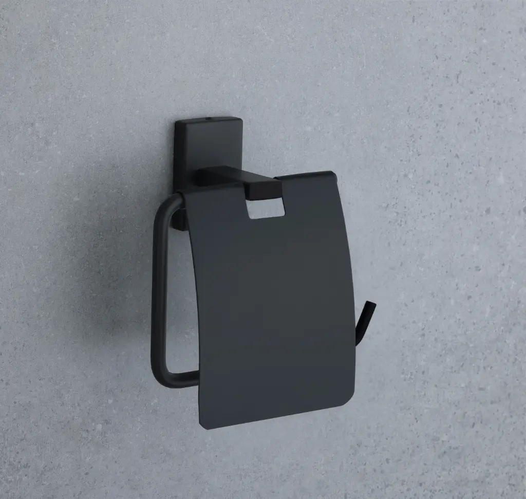 Modern Wall-Mounted Toilet Paper Holder with Cover & Accessory Hook - Four Color Options
